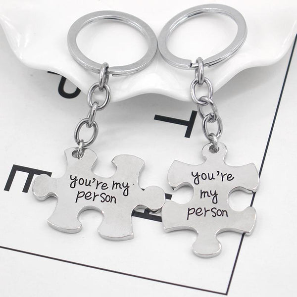 2 Pcs / Set Puzzle Piece You're My Person Couple Key Chains Gift Idea