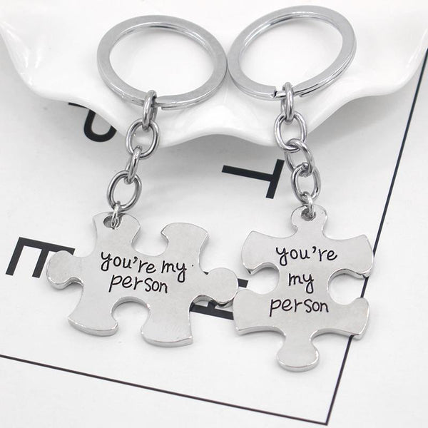 2 Pcs / Set Puzzle Piece You're My Person Couple Key Chains Gift Idea Keyrings
