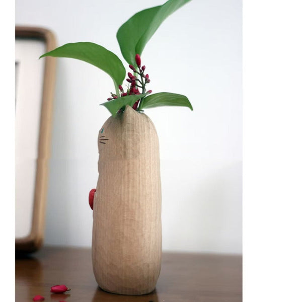 Vases Creative Heart Cat Vase Handmade Christmas Wooden Love Log Crafts