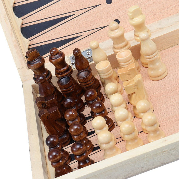 3 In 1 Folding Chess Set Family Checkers Backgammon Board Games