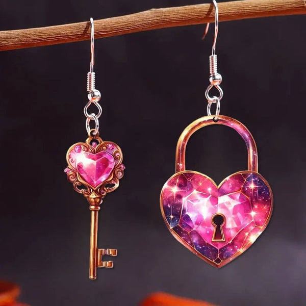 Romantic Key Heart Lock Acrylic Types And B Unisex New Collection Earrings