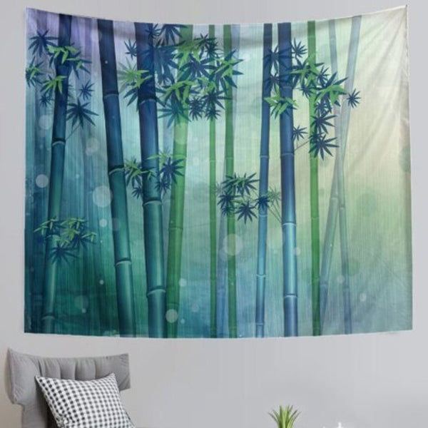 3D Digital Printing Cartoon Bamboo Forest Creative Home Art Tapestry Blue Koi W51 X L59 Inch