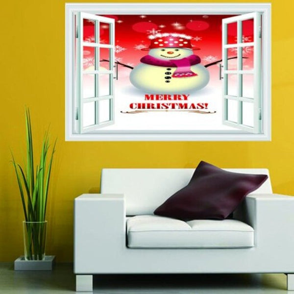 3D Merry Christmas Snowman Home Sticker Decoration Art Multi X 20 28 Inch No Frame