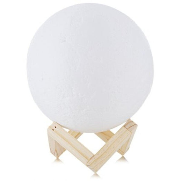 3D Printing Touch Two Color Lunar Light Smart Home Led Moon With Solid Wood Bracket White 15Cm