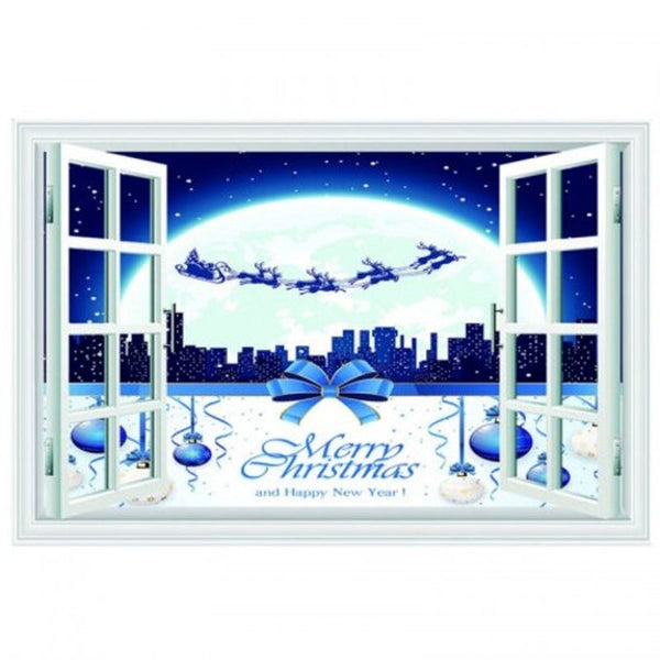 3D Sticker Deer Moonlight Carriage Christmas Decoration Art Multi X 20 28 Inch No Frame