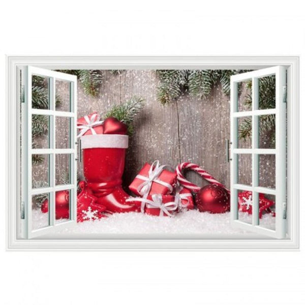 3D Sticker Magic Red Shoes Full Of Presents Christmas Decoration Art Multi X 20 28 Inch No Frame