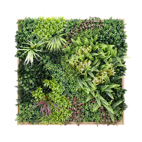 3D 1Mx1m Green Artificial Plants Wall Panel Flower With Frame Vertical Garden Uv Resistant