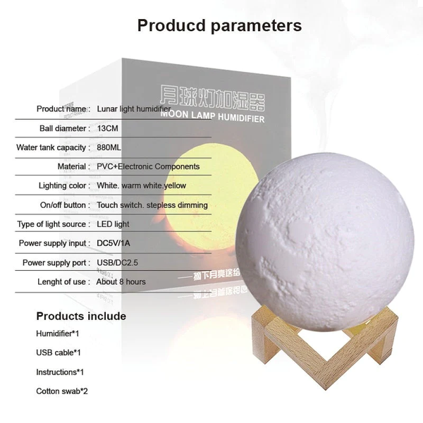 3D Moon Light Air Humidifier 880Ml Diffuser Aroma Essential Oil Usb Ultrasonic Night Cool Mist Maker Purifier