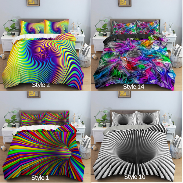 3D Printed Psychedelic Illusion Modern Colourful Queen Quilt Cover Set Quilt Covers