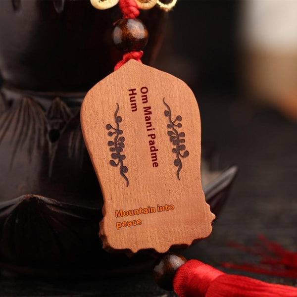 Car Interior Design Supplies Peach Wood Carved Lotus Rearview Mirror Pendant Wall Hanging Wall Hangings