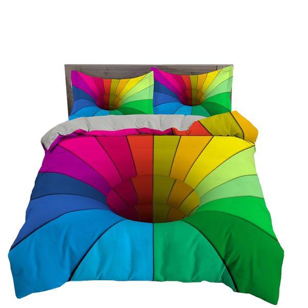 3D Printed Psychedelic Illusion Modern Colourful Queen Quilt Cover Set