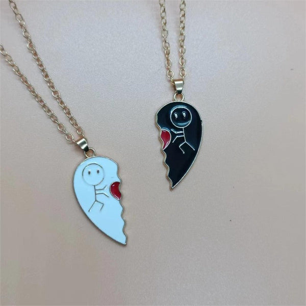 Veile Studios Heart Shaped Multi Part Stickman Couple Necklace Necklaces & Pendants