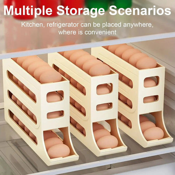 Refrigerator 4 Layer Automatic Egg Roller Sliding Tray Large Capacity Holder Food Storage Containers