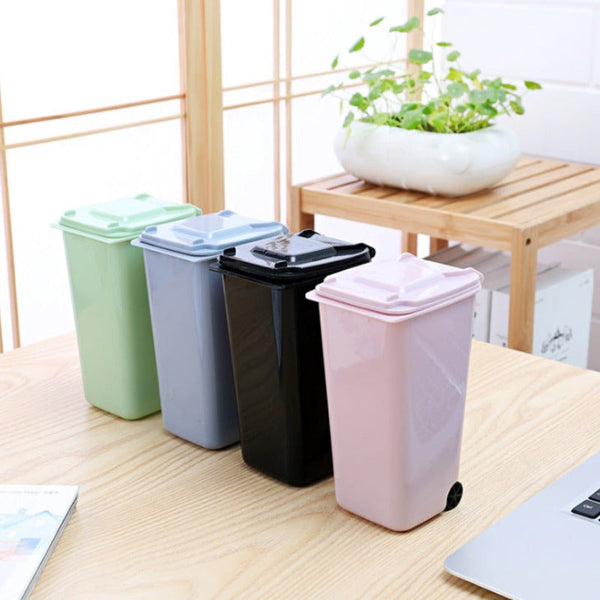 Multifunctional Plastic Storage Bin Desktop Trash Can With Wheel Pen Holders