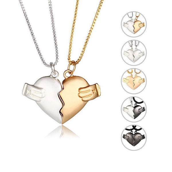 Veile Studios Creative Mag Net Love Necklace 2Pcs Heartbroken Shape Men And Women Necklaces & Pendants