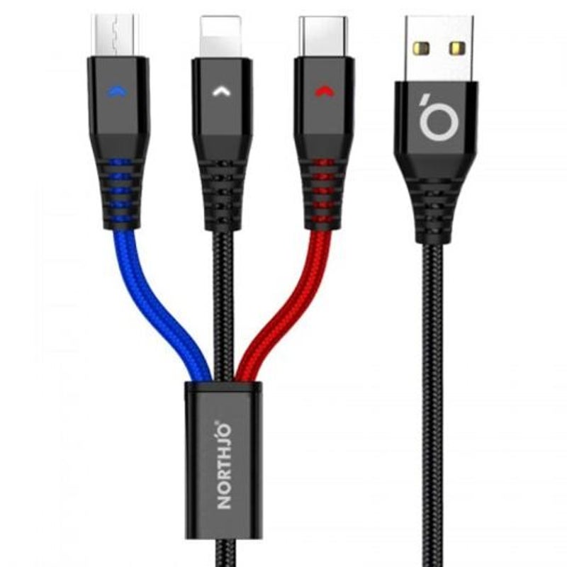 3In1 Multi Charging Cable Type Micro Usb 8Pin For Iphone And Most Smart Phones Black 100Cm Cables & Adapters