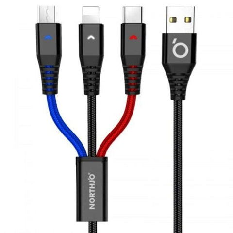 3In1 Multi Charging Cable Type Micro Usb 8Pin For Iphone And Most Smart Phones Black 100Cm