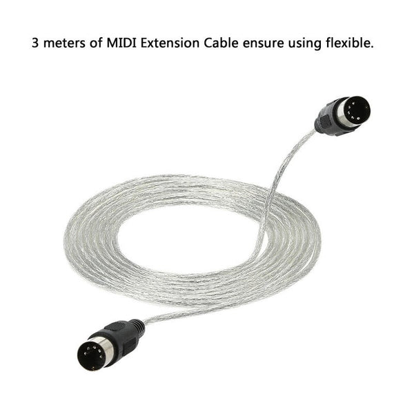 3M / 10Ft Midi Extension Cable 5 Pin Plug Male To Connector Silver For Devices White