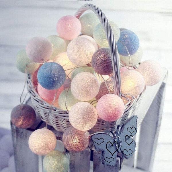 Indoor 3M 20Led Battery Powered Cotton Ball String Lights