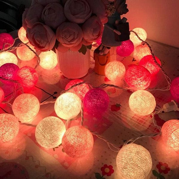 Indoor 3M 20Led Battery Powered Cotton Ball String Lights