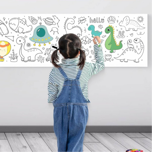 3M Diy Colouring Paper Roll With 12 Pencils Cartoon Doodle Set Dinosaur Land(With 12Pcs Colored Other Painting Accessories