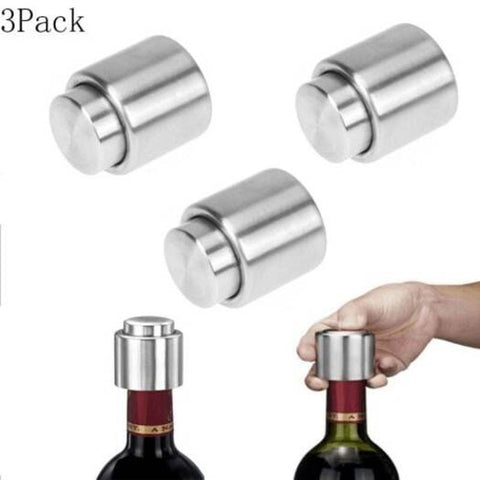 3Pack Multi Functional Stainless Steel Press Type Red Wine Plug Bottle Silver