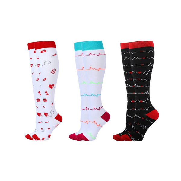 3Pair Knee-Length Printed Compression Socks