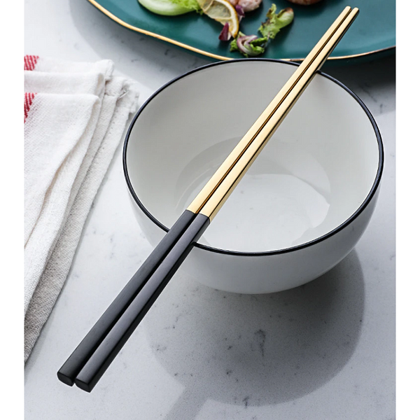 3Pair Black Gold Cutlery Set Steak Teaspoon Dessert Chopsticks Stainless Steel Dinnerware