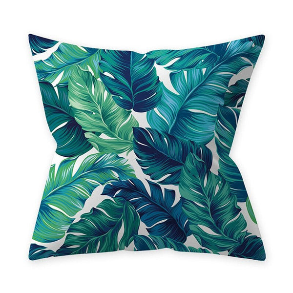 3Pcs 45X45cm Teal Blue Leaf Pattern Decorative Printing Throw Pillow Cover Cushions & Decorative Pillows