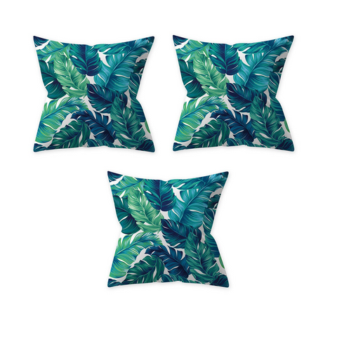 3Pcs 45X45cm Teal Blue Leaf Pattern Decorative Printing Throw Pillow Cover