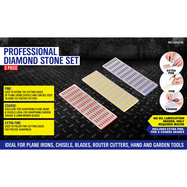 3Pc Diamond Sharpening Stone Whetstone Sharpener Set Scissors Knife With Grits