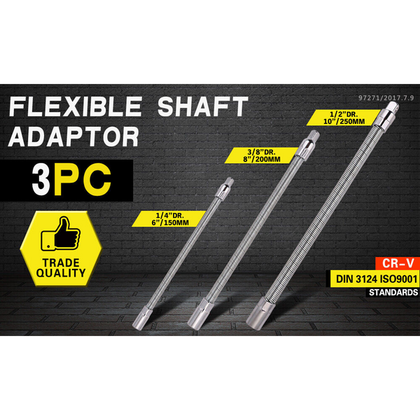 Horusdy 3Pc Flexible Socket Extension Bars Shaft Set 1/2" 1/4" 3/8" Drive 10" 6" Long Taps & Dies