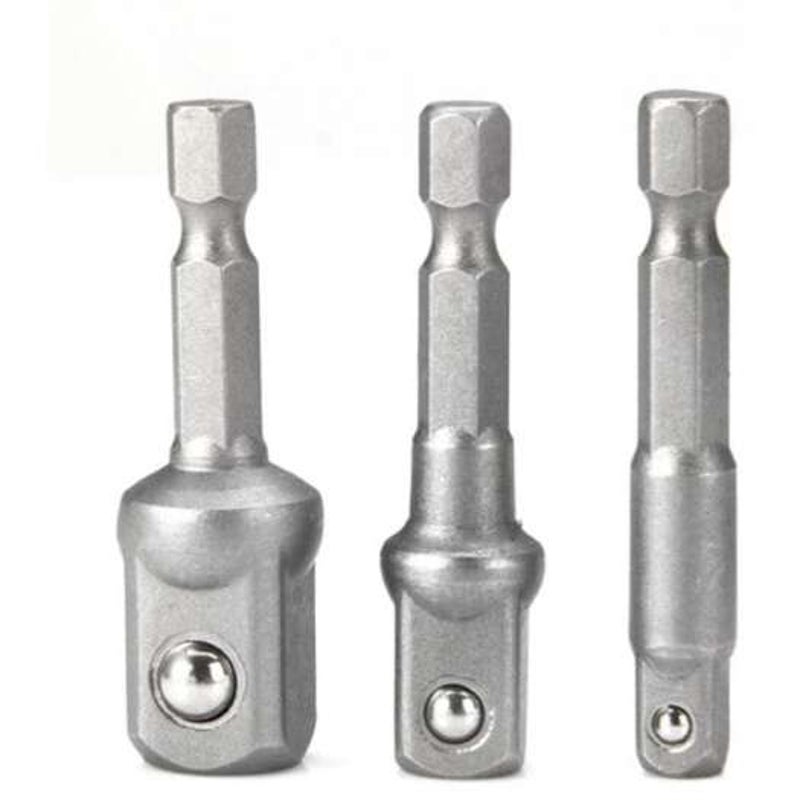3Pcs 1 / 4 Inch Hex Socket Driver Adapter Set Gray Socket Wrenches