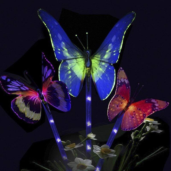 Garden Ground Lights 3Pcs Butterfly Solar Landscape 7 Color Changing Waterproof Decorative Lighting