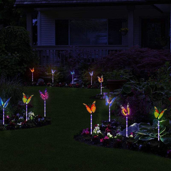 Garden Ground Lights 3Pcs Butterfly Solar Landscape 7 Color Changing Waterproof Decorative Lighting