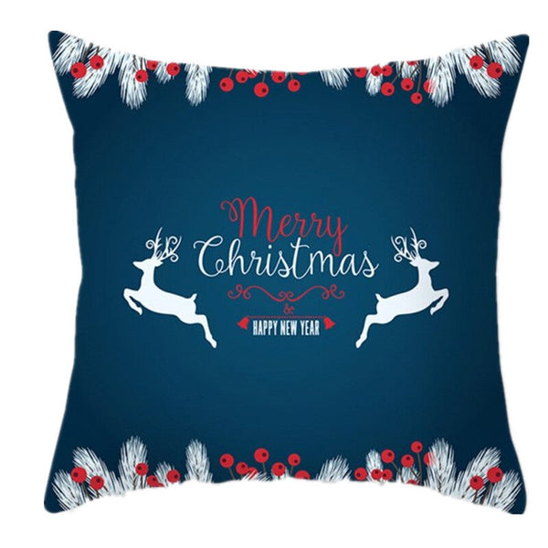 3Pcs Christmas Polyester Peach Skin Pillowcase Cartoon Printed Cushion Cover Blue