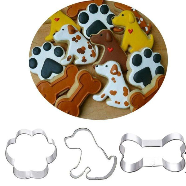 3Pcs Metal Cookie Cutter Paw Dog Puppy Bone Design