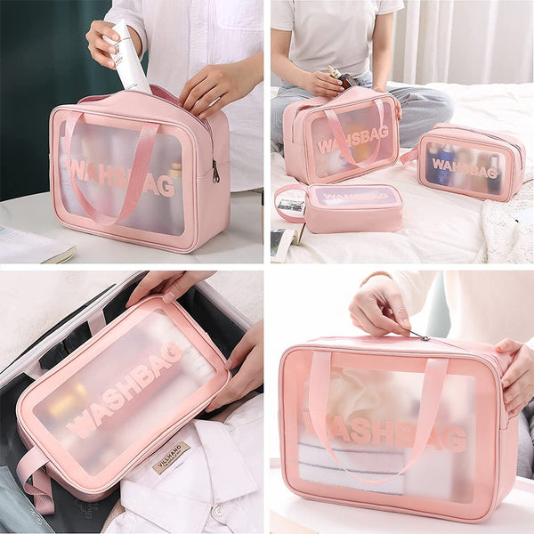 3 Pieces Pvc Cosmetic Bags For Makeup Travel Toiletry Wash Multifunctional Spa Makeup Bags & Cases