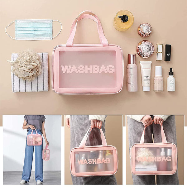 3 Pieces Pvc Cosmetic Bags For Makeup Travel Toiletry Wash Multifunctional Spa