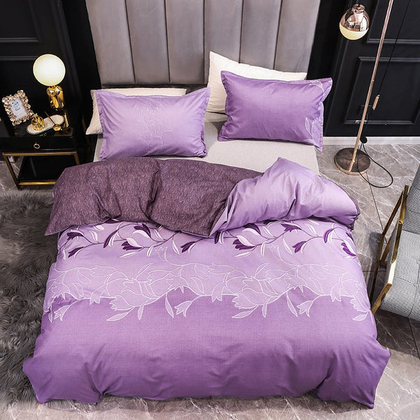 3Pcs Queen Bed Quilt Cover Set One Two Pillowcases Purple Quilt Covers