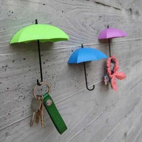 3Pcs Umbrella Shape Hook Home Decoration Paste Blue Purple Green