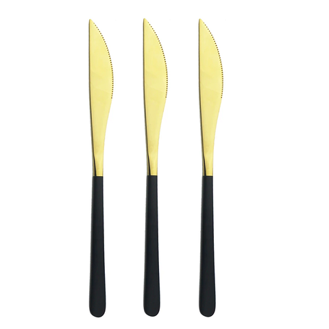 3Pcs Black Gold Paint Cutlery Tableware 304 Stainless Steel Knife