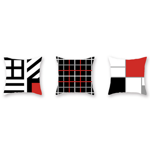 3Pcs Home Geometric Lines & Squares Black Red Grey Sofa Living Room Office