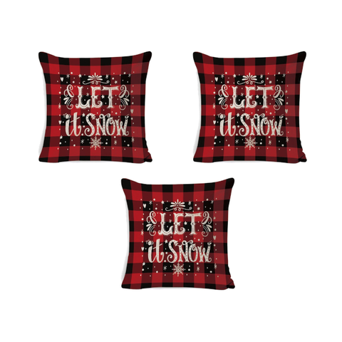 3Pcs Christmas Pillowcase Cover Let It Snow Cushion Black And Red Checkered