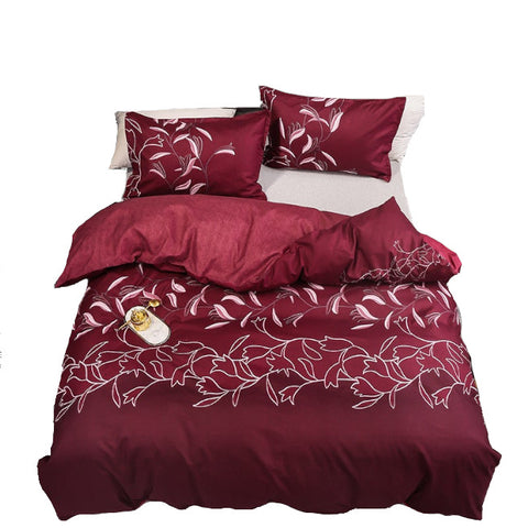 3Pcs Queen Bed Quilt Cover Set One Two Pillowcases Wine Red