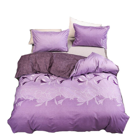 3Pcs Queen Bed Quilt Cover Set One Two Pillowcases Purple