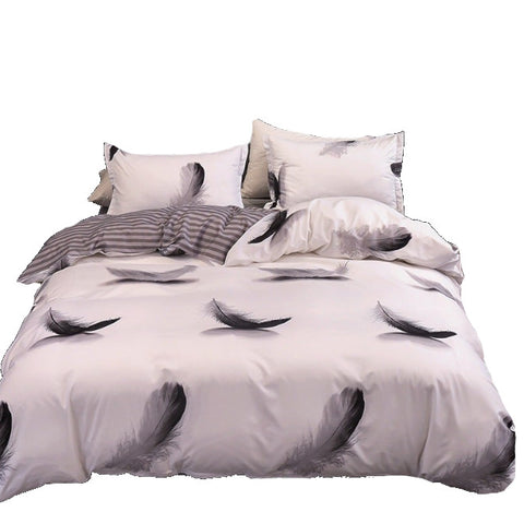 3Pcs Queen Bed Quilt Cover Set One Two Pillowcases Feather
