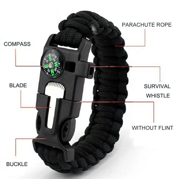 3Pcs Safety Survival Paracord Bracelet Functional Whistles Compass Serrated Knife Outdoor First Aid Kits Emergency Parachute