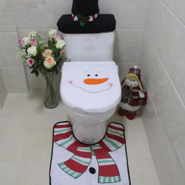 Christmas Decoration Toilet Cover Creative Dress Up A Three Piece Set Snowman