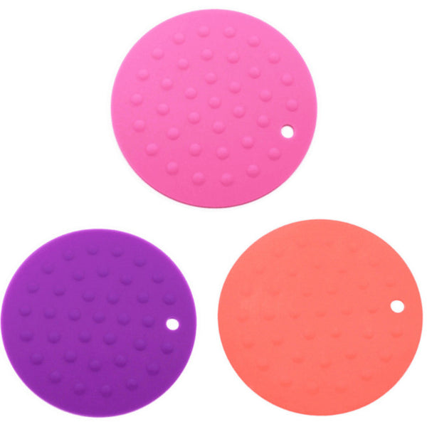 3Pcs Round Double Sided Dot Drain Silicone Heat Proof Insulated Coaster Pot Pad